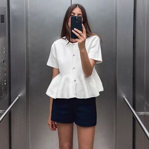 Zara Ecru Peplum Knit Jacket